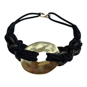 Vintage Leather Shop 94 Tawain Macramé Elastic Stretch Belt Black Gold Small